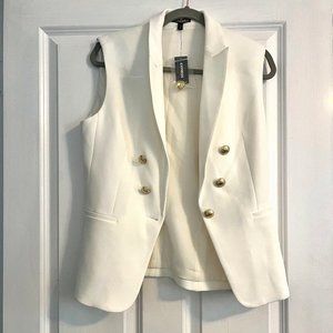 New Express Double Breasted Vest - Cream/White with gold color buttons M